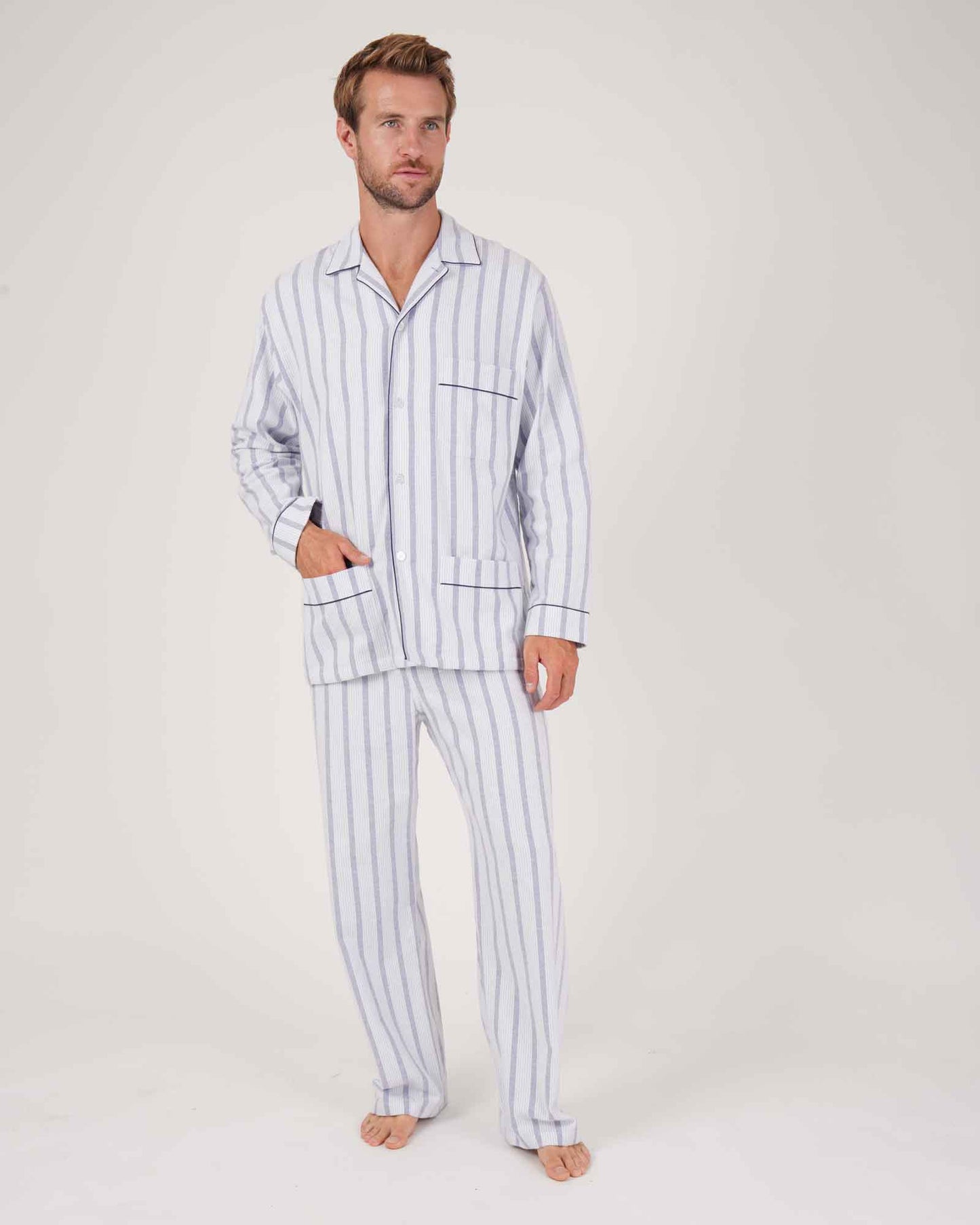 Bonsoir Men's Brushed Cotton Pyjamas Ripple Stripe