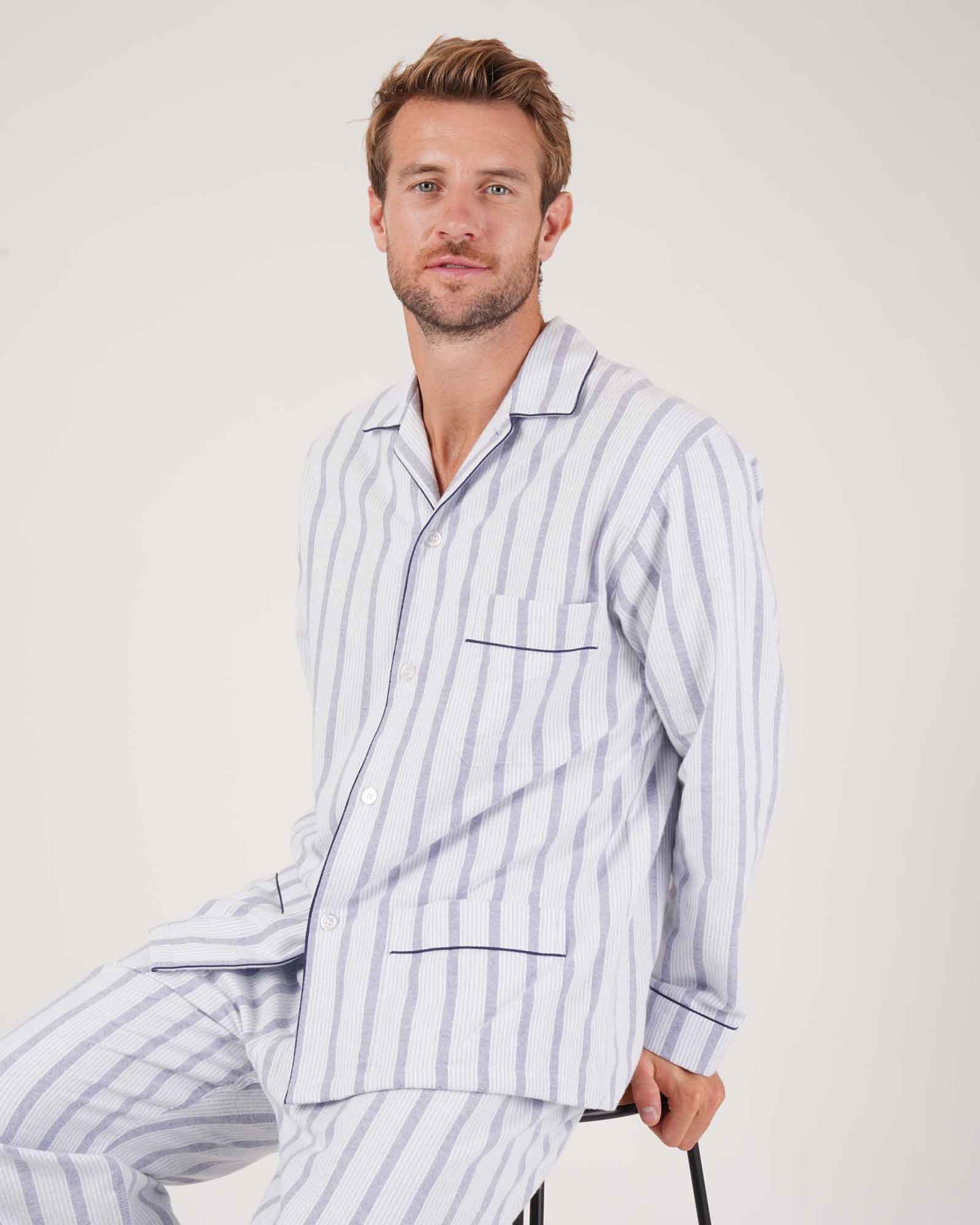 Bonsoir Men's Brushed Cotton Pyjamas Ripple Stripe